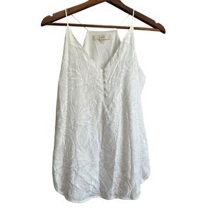 LOFT White Embroidered Cami Tank Top‎ Lace Button Front V Neck Women's XS